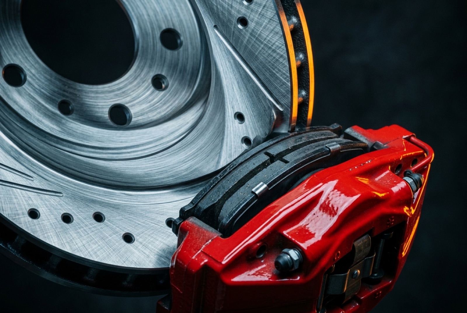 Brake rotor and red caliper — brake repairs